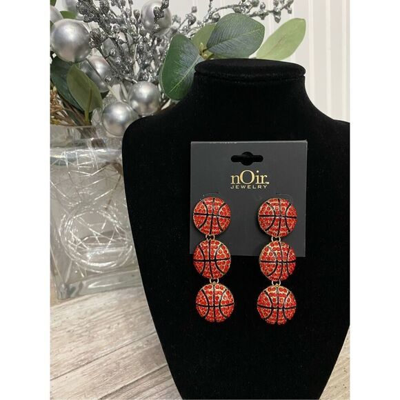 nOir Jewelry Gold Basketball Rhinestone Earrings - Picture 1 of 2